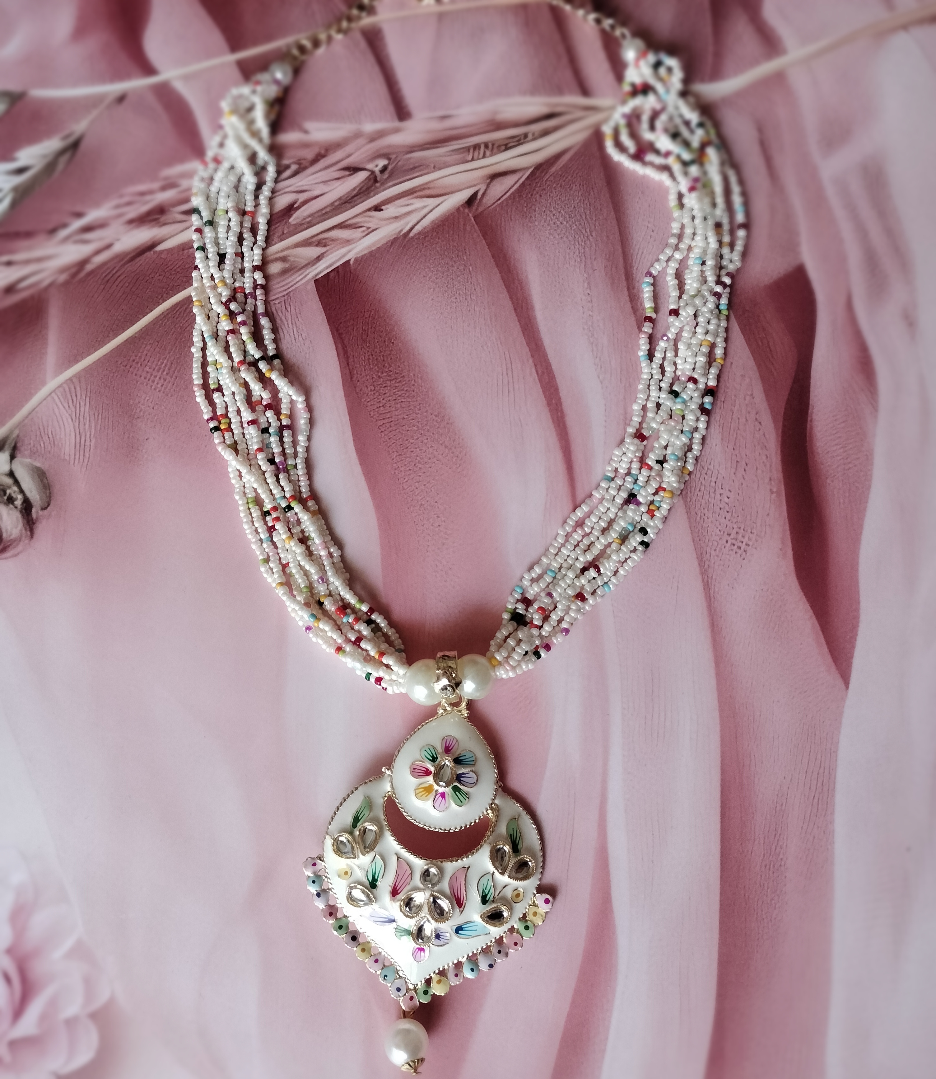 Elegant pearl meenakari Beaded Necklace Set