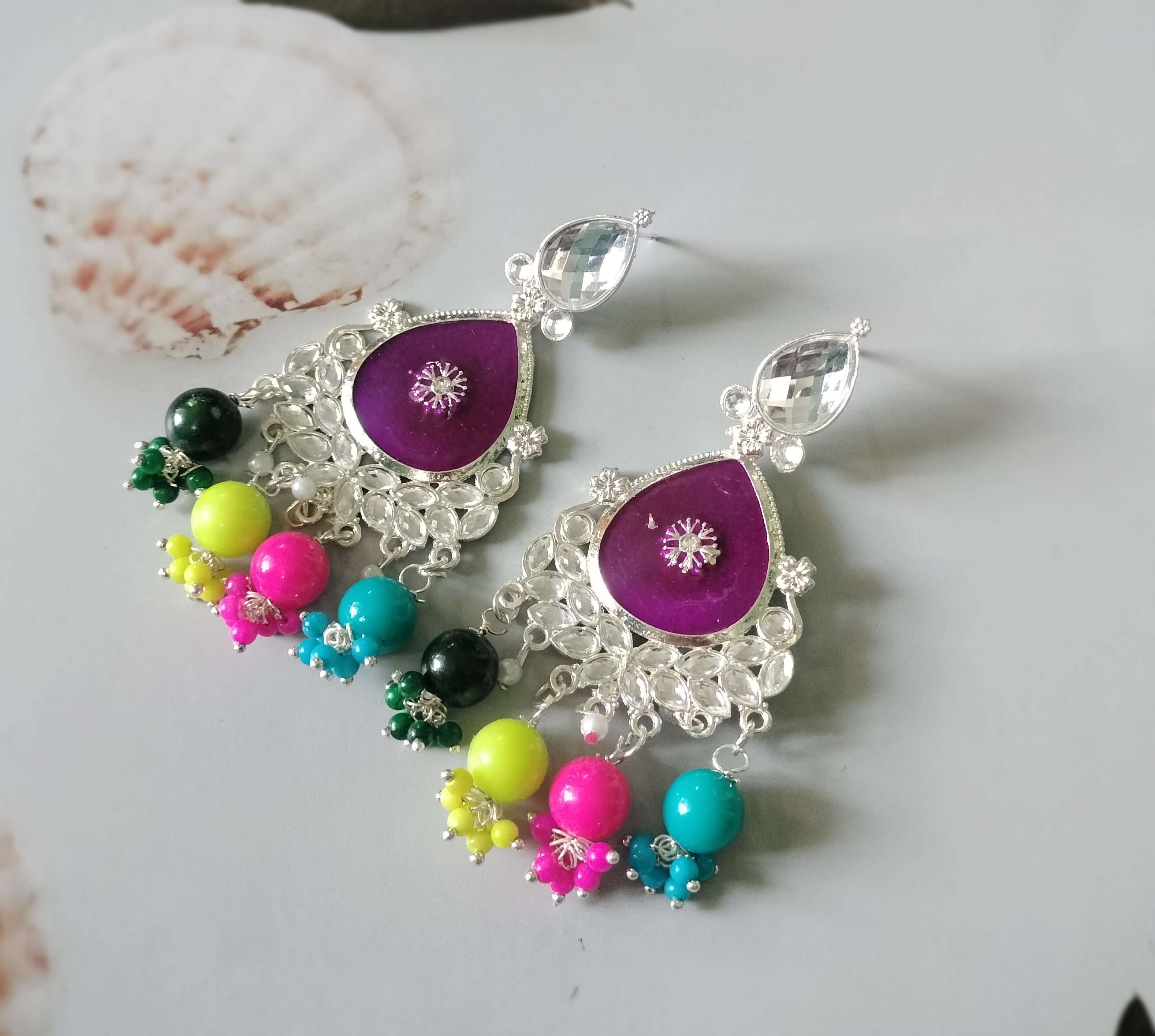Silver and Colorful Beaded jhumkas