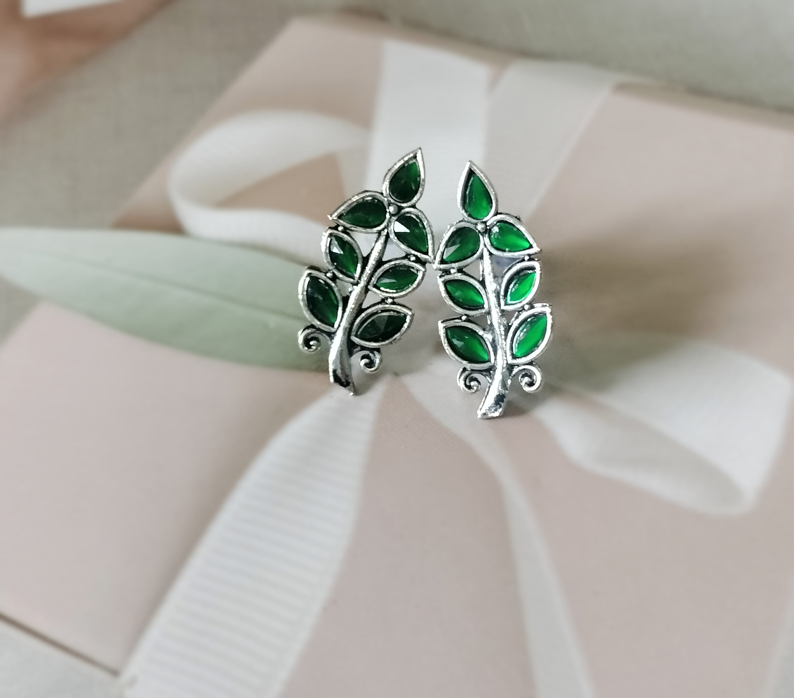 Green Leaf oxidised Earrings