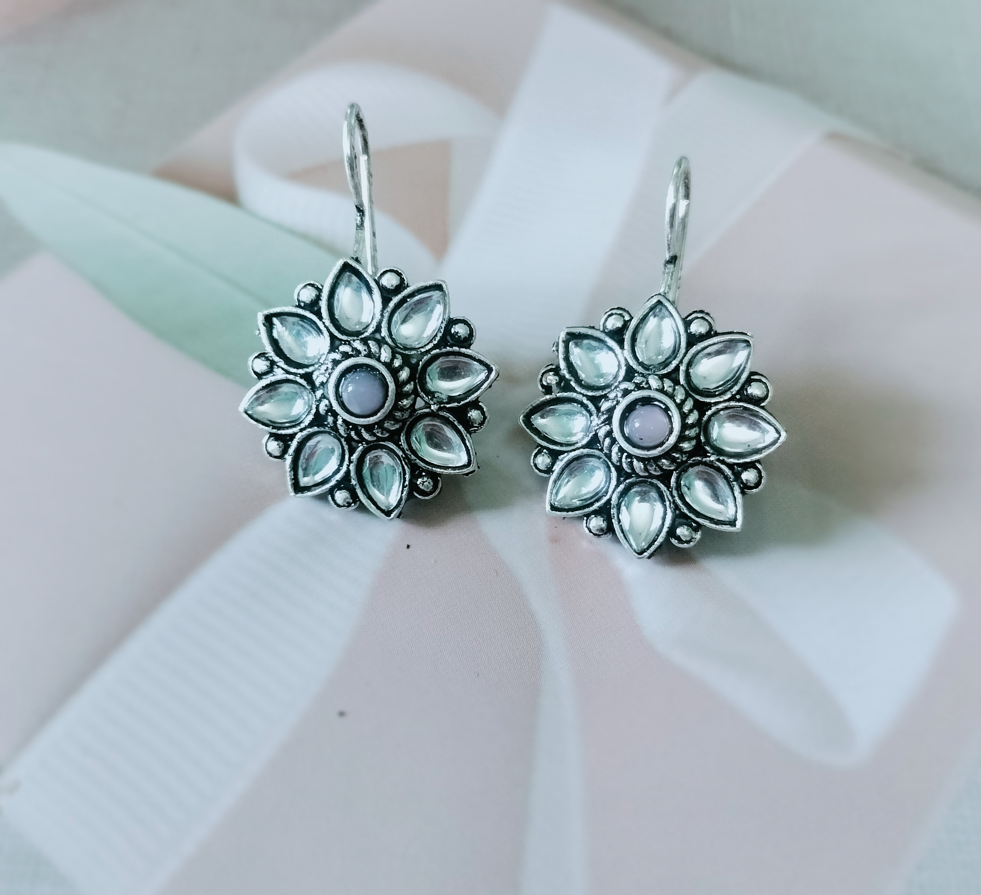 Floral oxidised Dangle Earrings