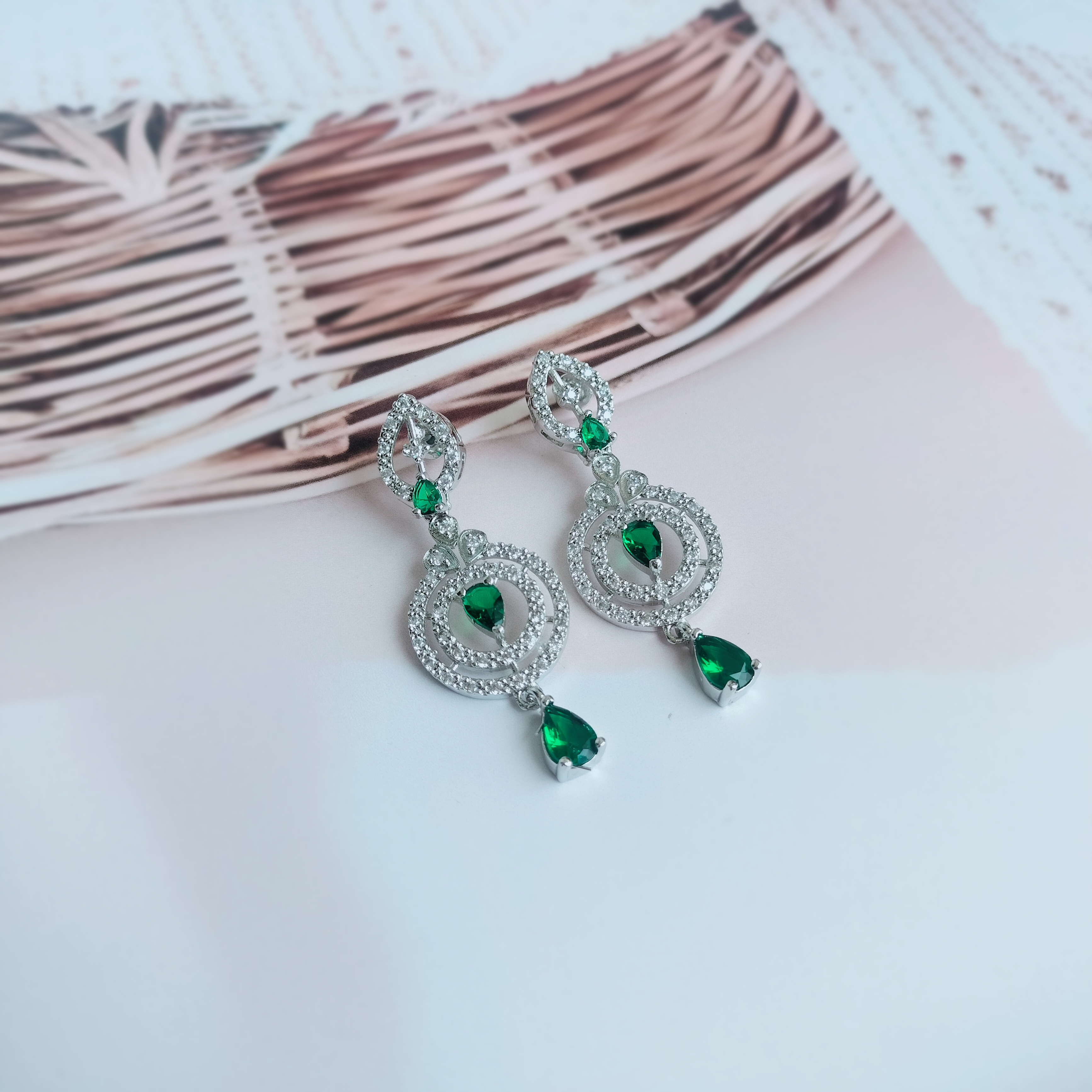 Silver and Emerald AD Jewelry Set