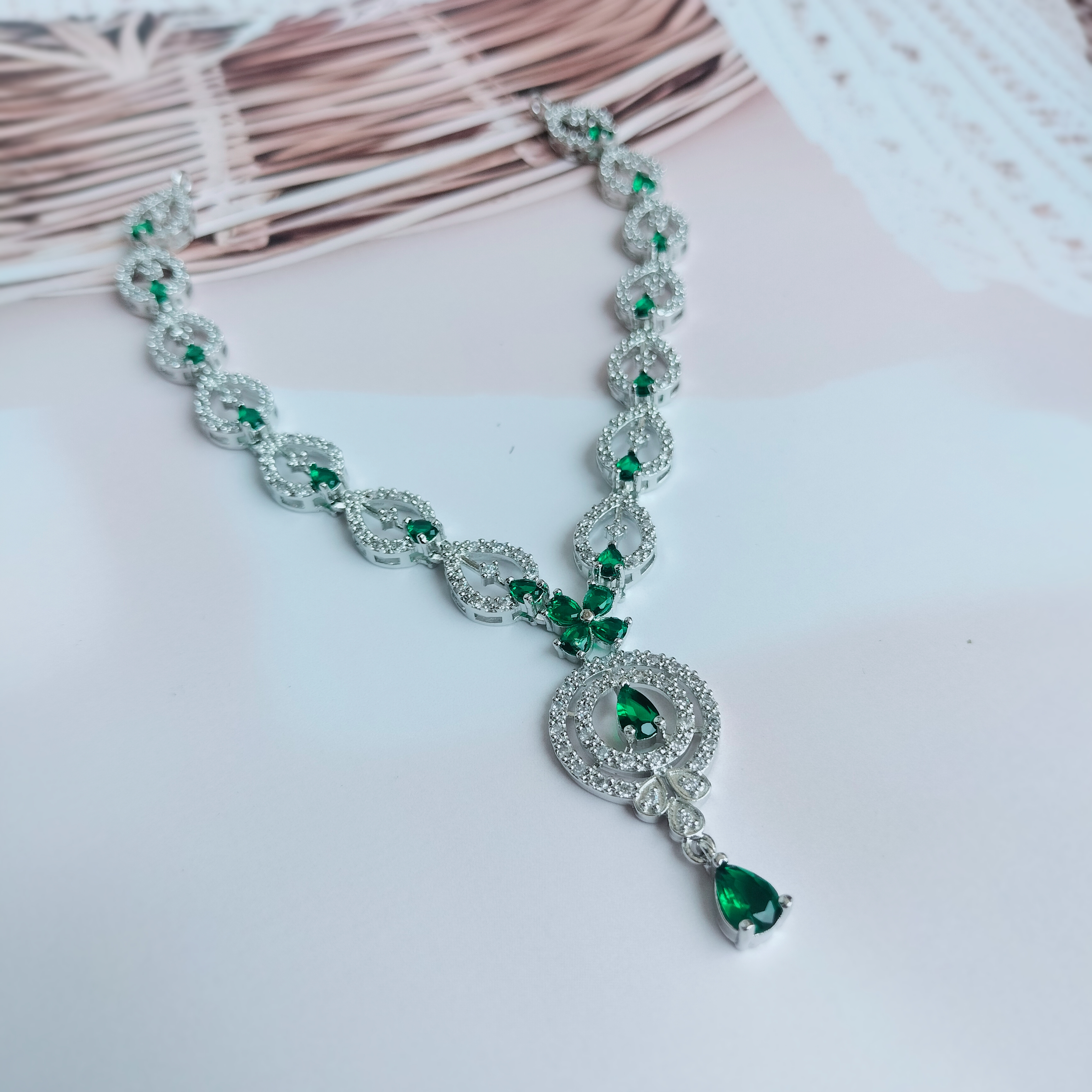 Silver and Emerald AD Jewelry Set