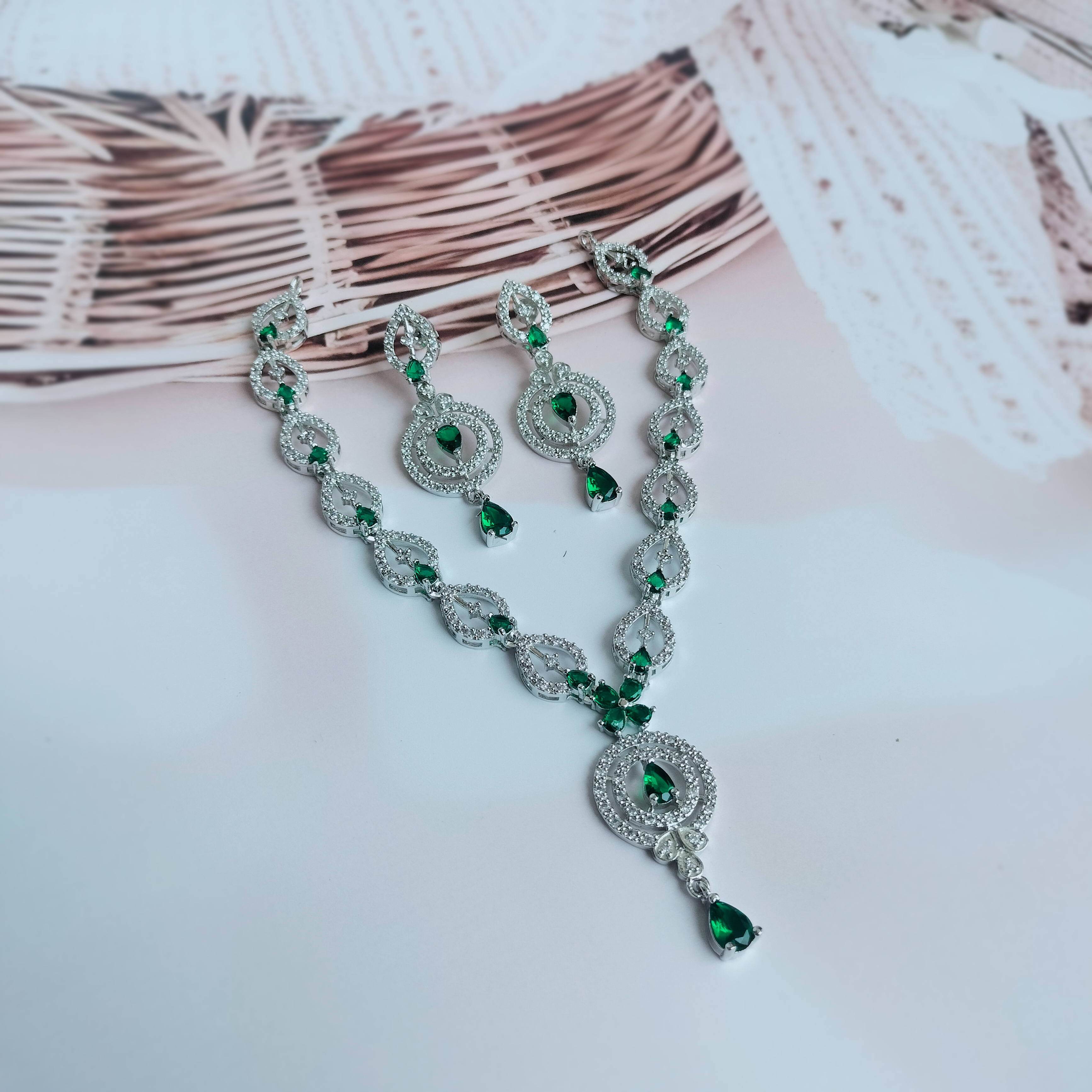 Silver and Emerald AD Jewelry Set