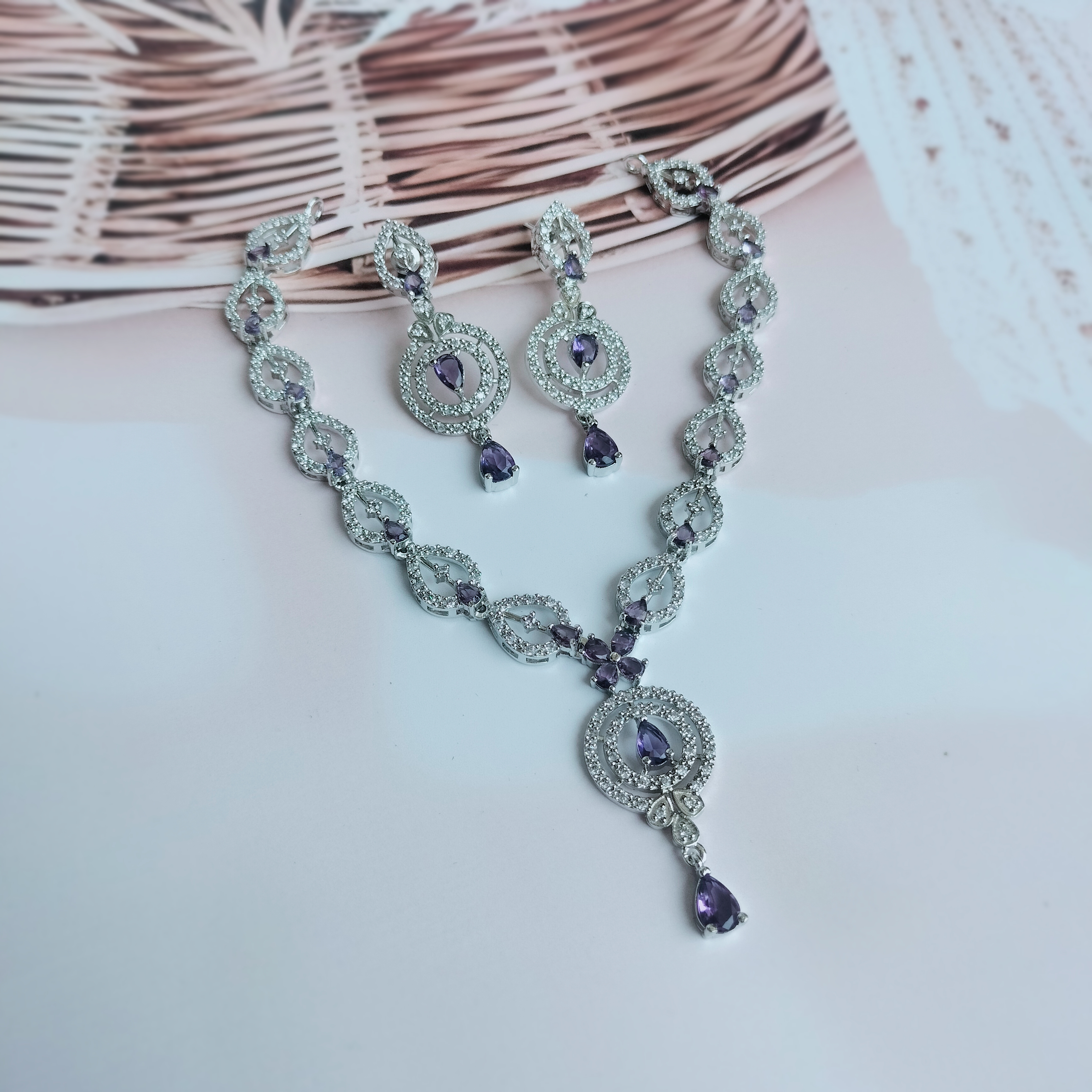 Silver and Amethyst AD Jewelry Set