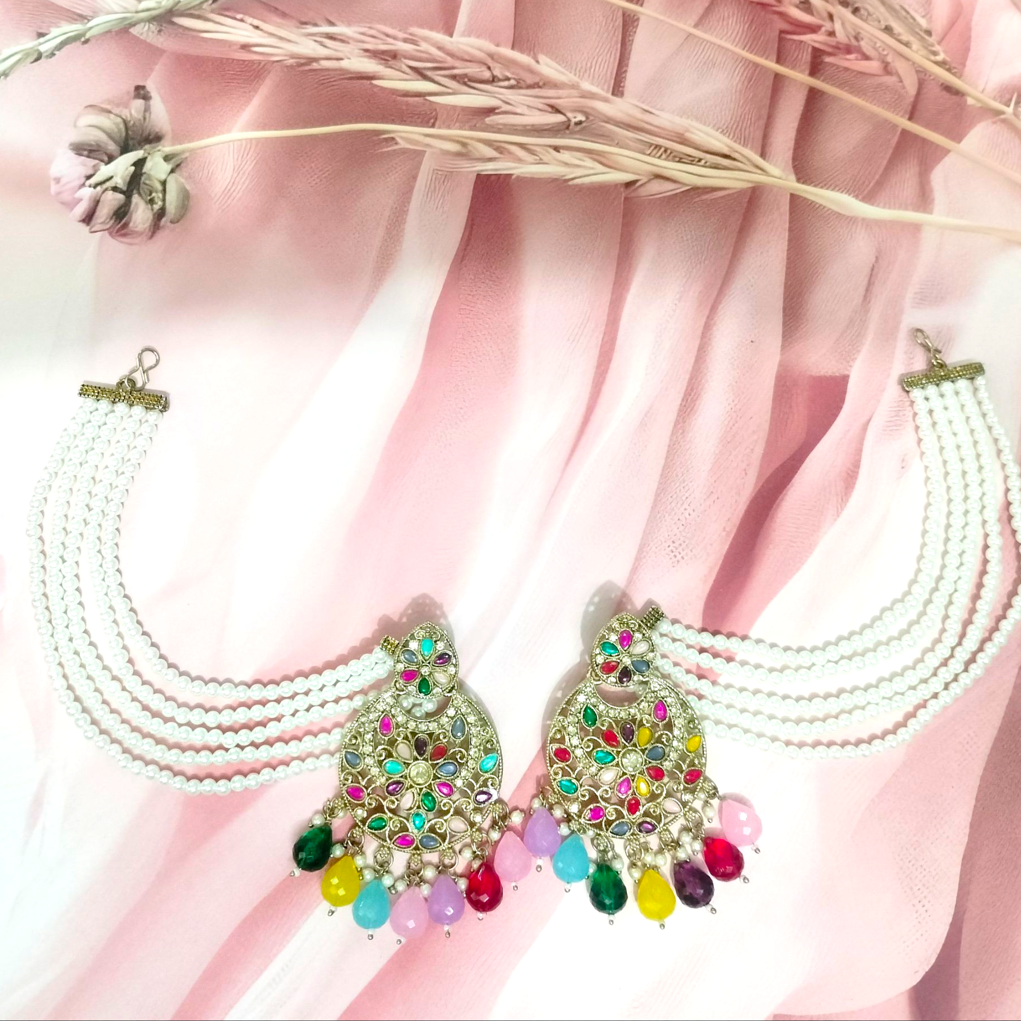 Colorful Beaded white pearl sahara Earrings