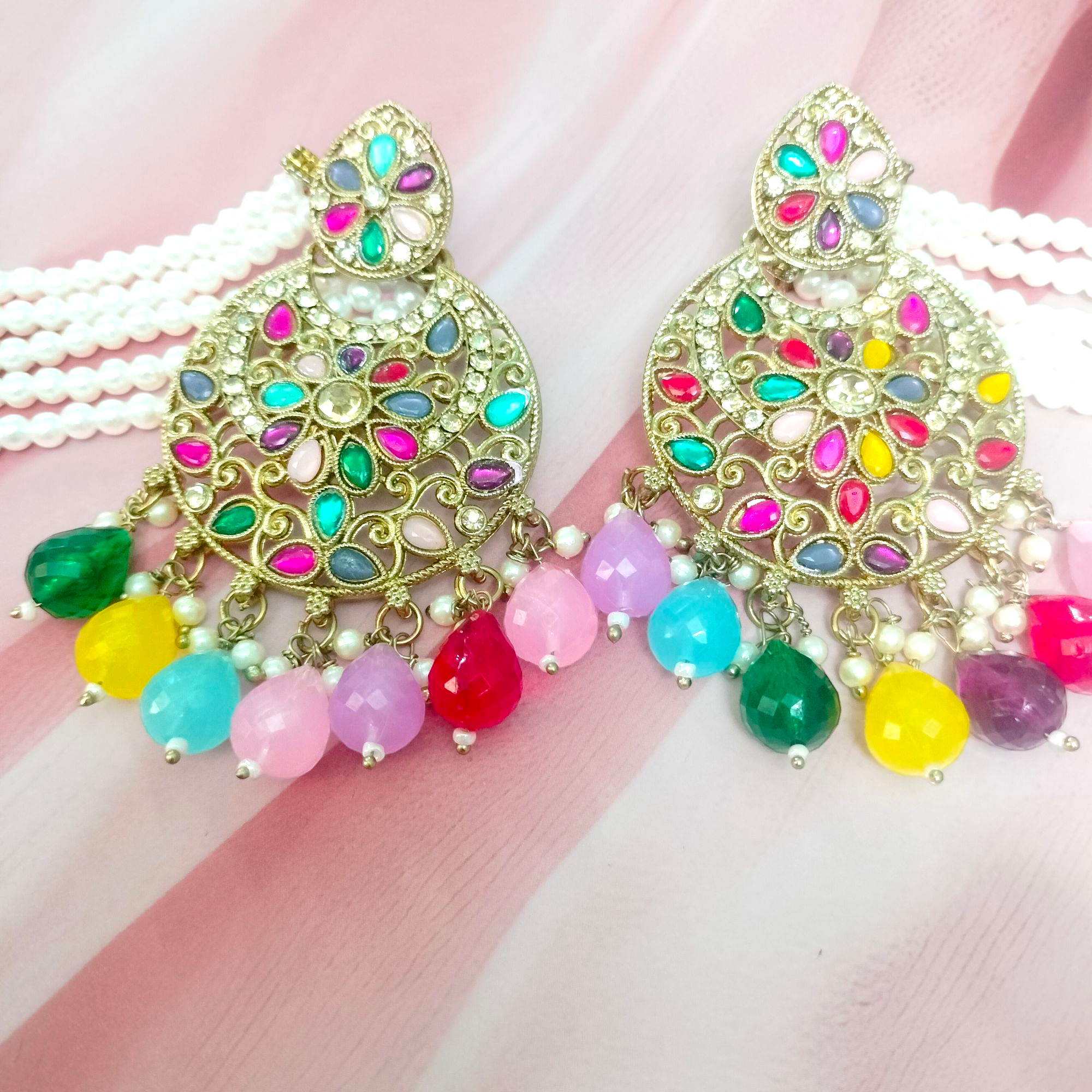 Colorful Beaded white pearl sahara Earrings
