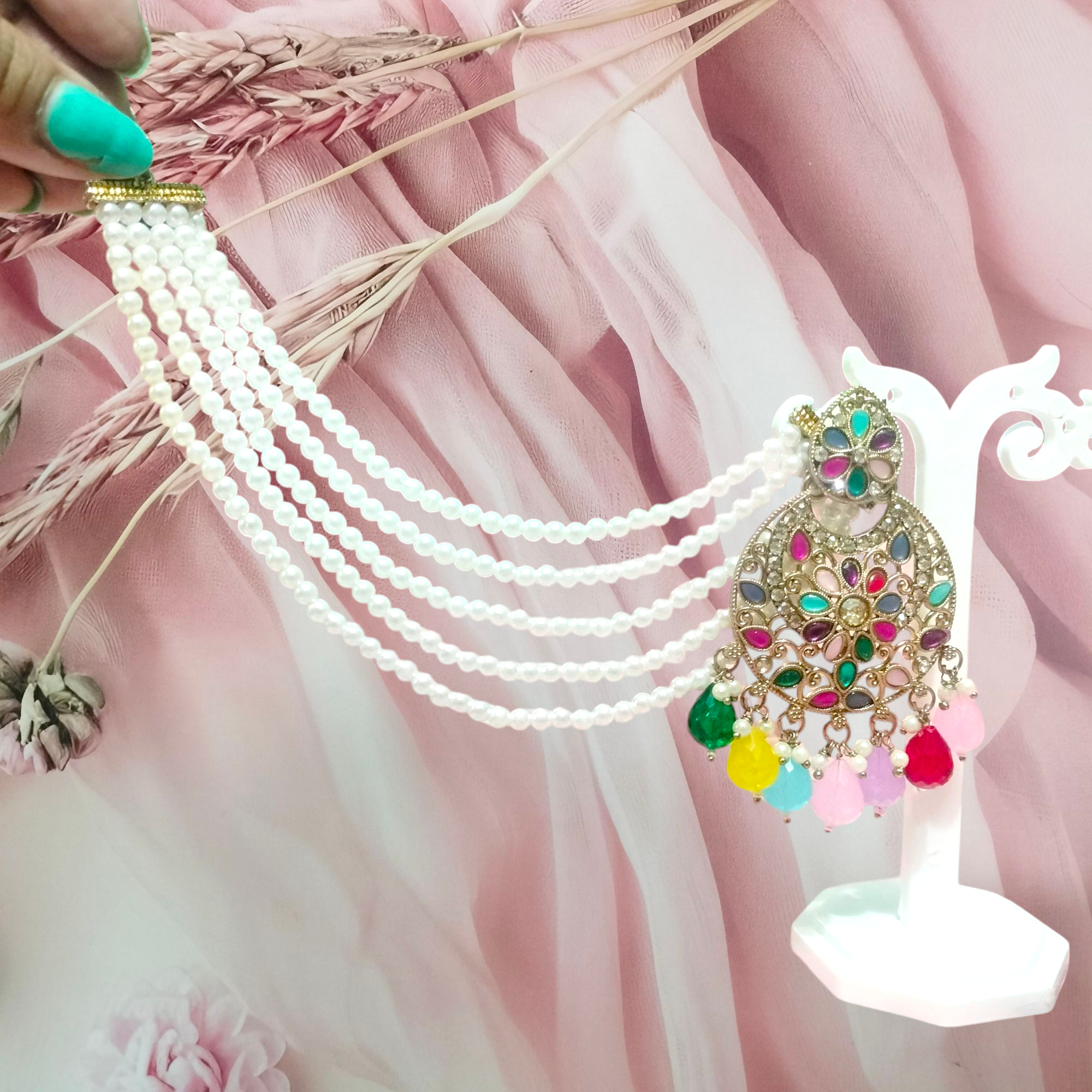 Colorful Beaded white pearl sahara Earrings