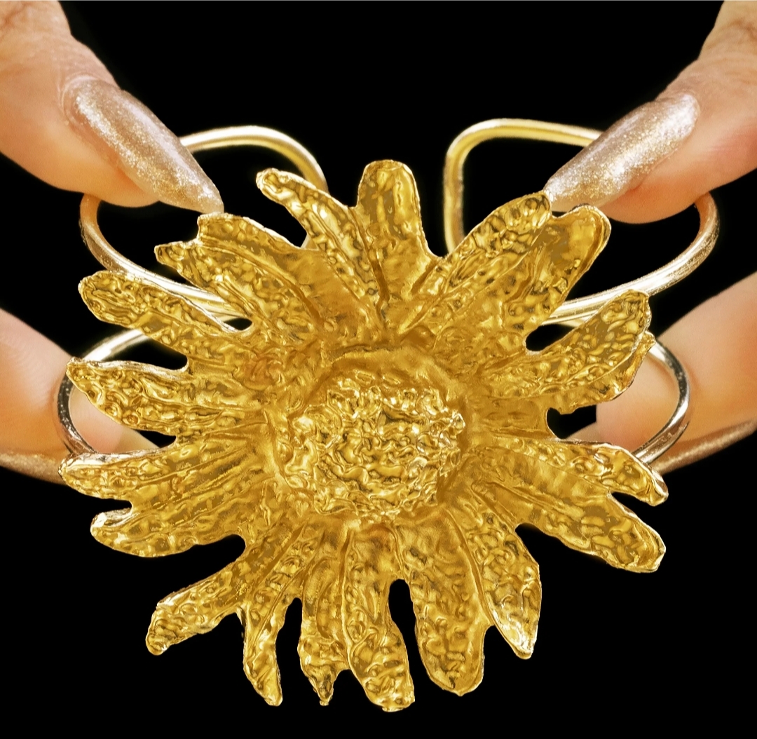 Anti-Tarnish Golden Sunflower Cuff Bracelet