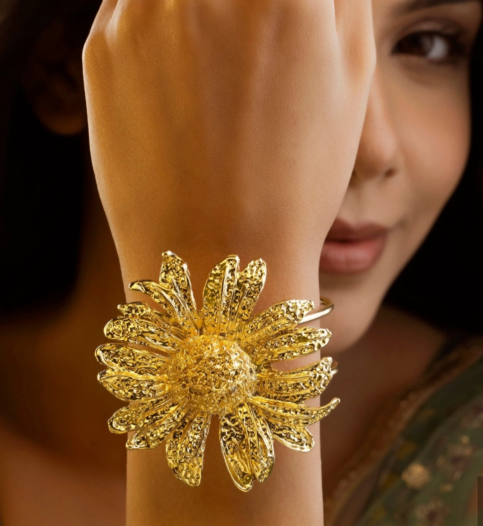 Anti-Tarnish Golden Sunflower Cuff Bracelet
