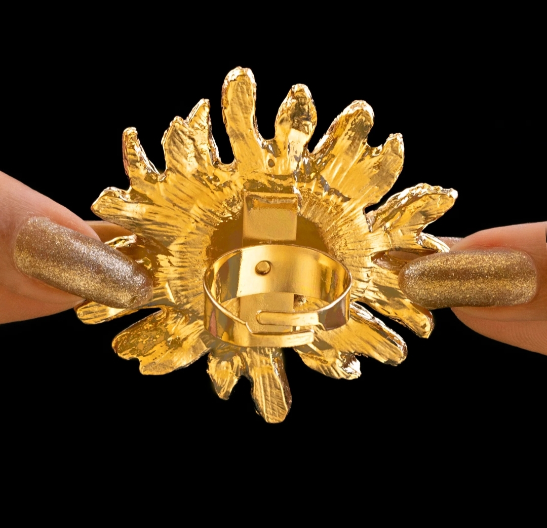 Anti-Tarnish golden sunflower Statement Ring