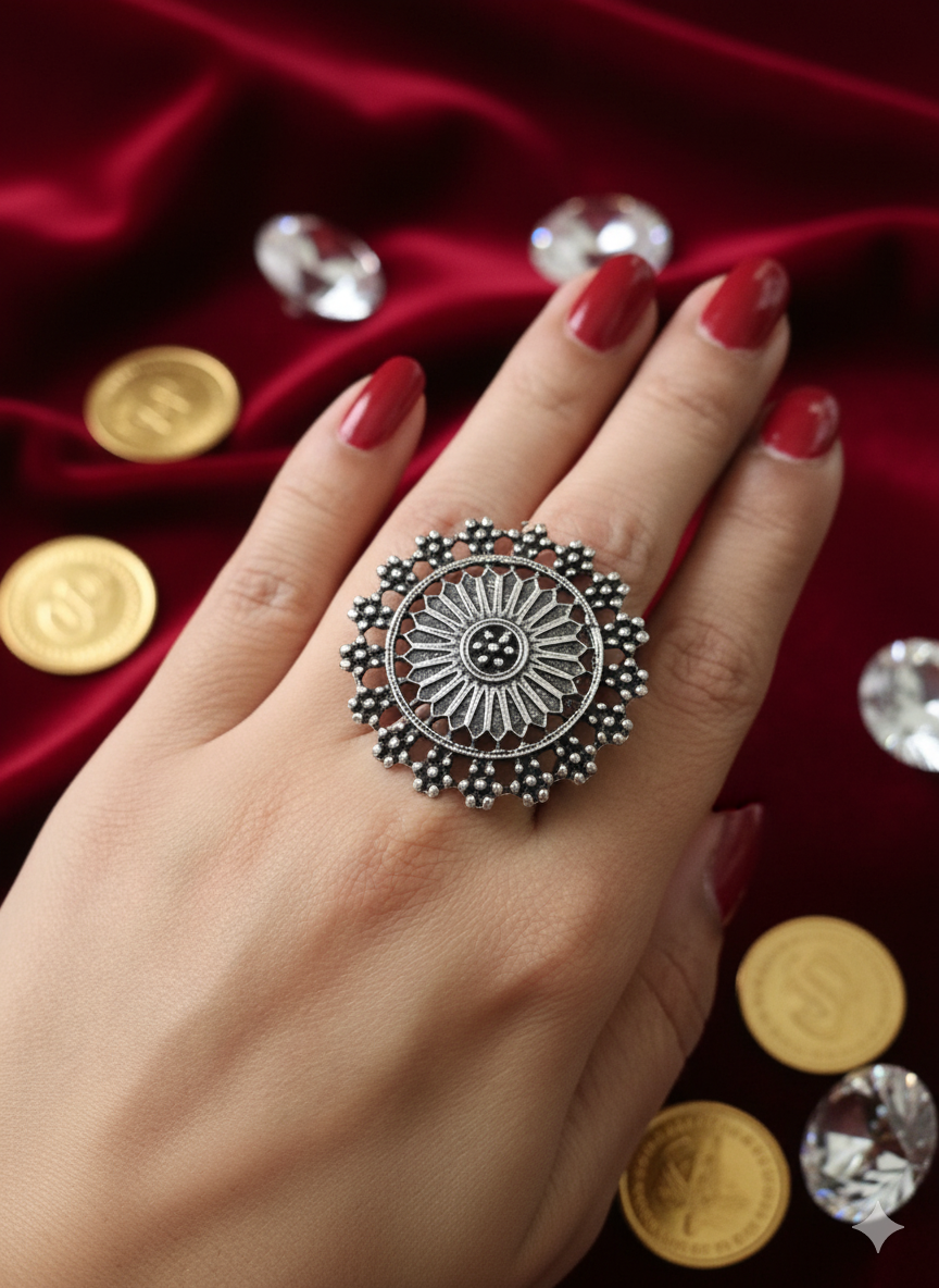 Antique Silver Sunflower Ring