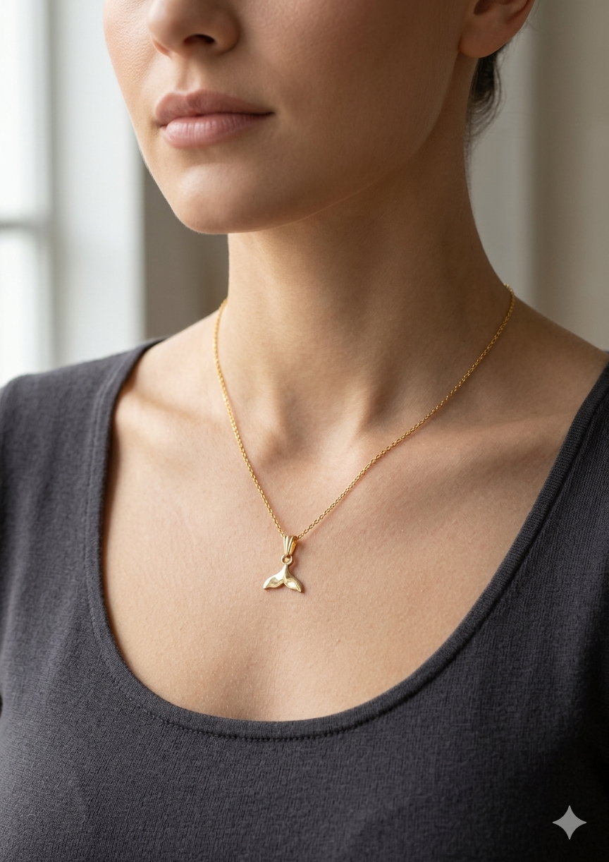 Gold Whale Tail Pendant Necklace