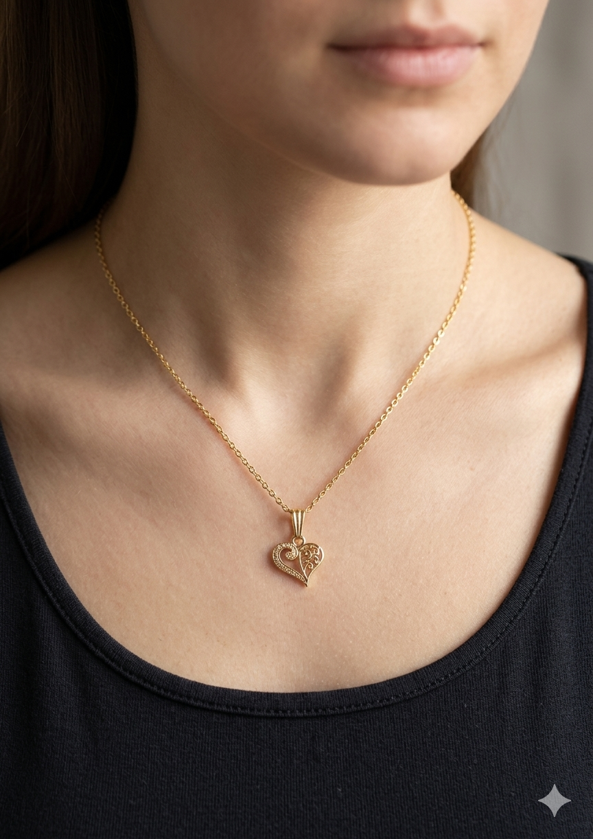 Gold Heart Pendant Necklace