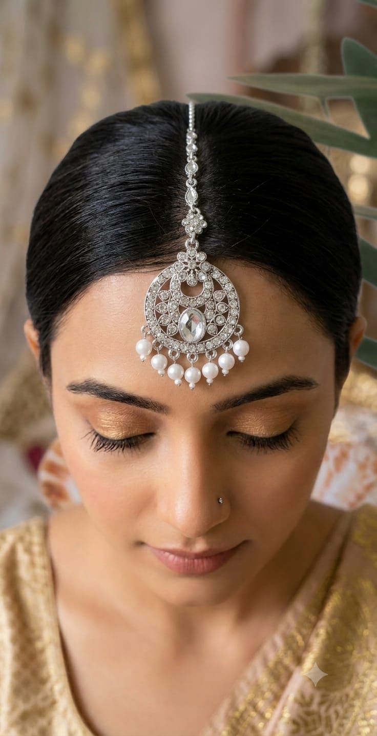 Silver and White mangtika