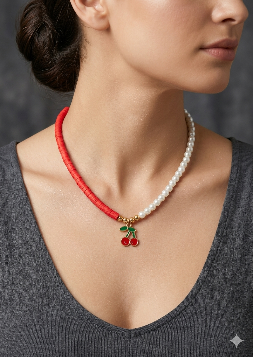 Cherry Charm Beaded Necklace