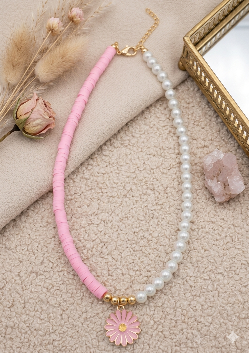Pink Daisy Pendant Necklace