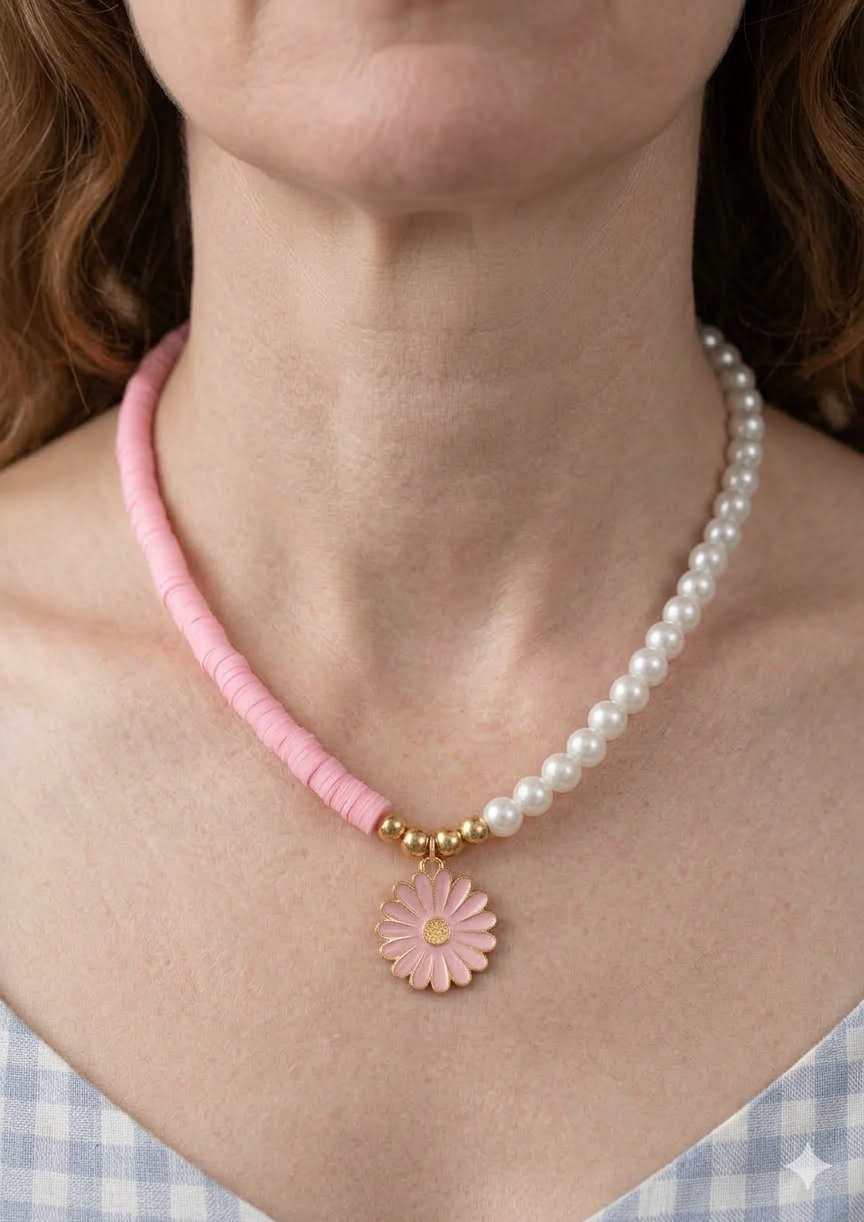 Pink Daisy Pendant Necklace