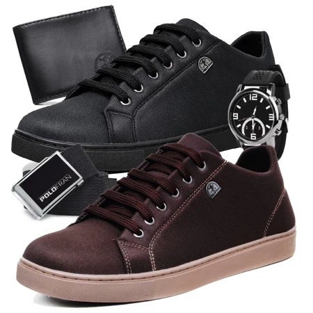 Kit 2 Tźnis Masculino Polo Fran Sapatźnis Bįsico Casual Com Carteira Cinto e Relógio London