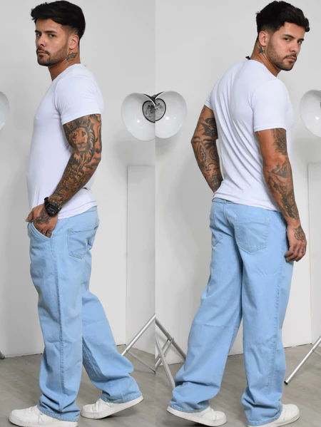 Calça Jeans Balão Boca Larga Estilosa Sk8 Moda Masculina Dazzling 100 % Algodão- Estilo Mandrake