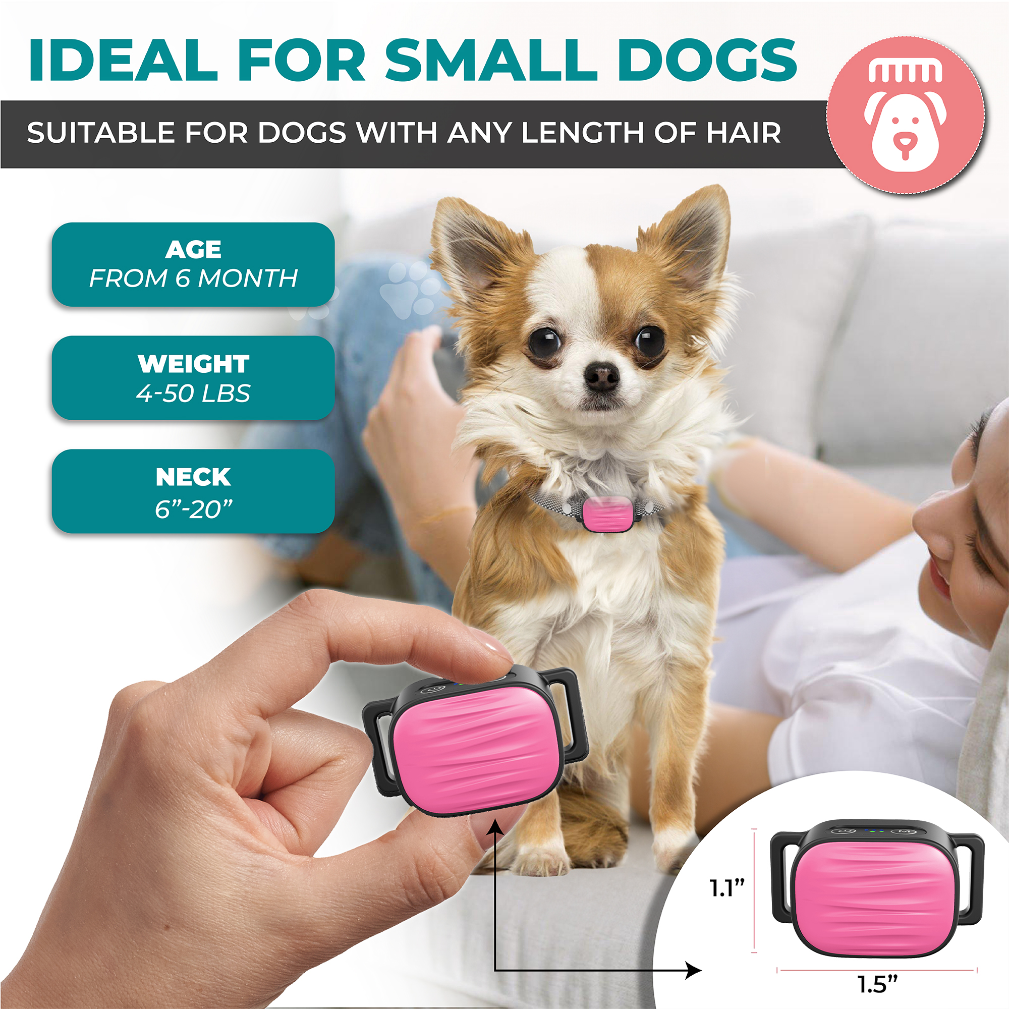 Smart Bark Collar for Small Dogs (pink)