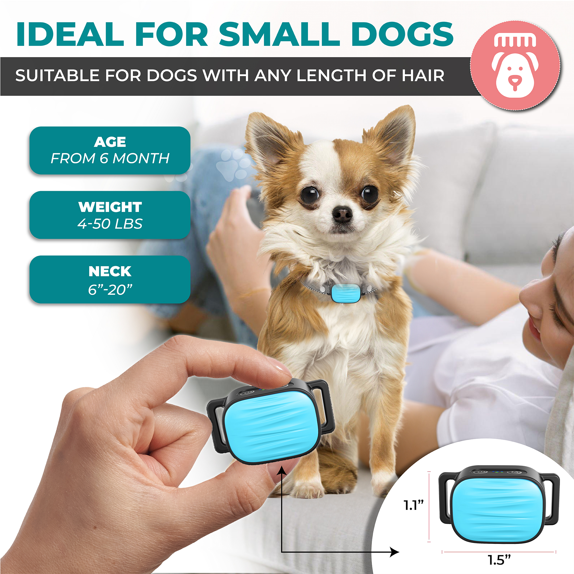 Smart Bark Collar for Small Dogs (blue)
