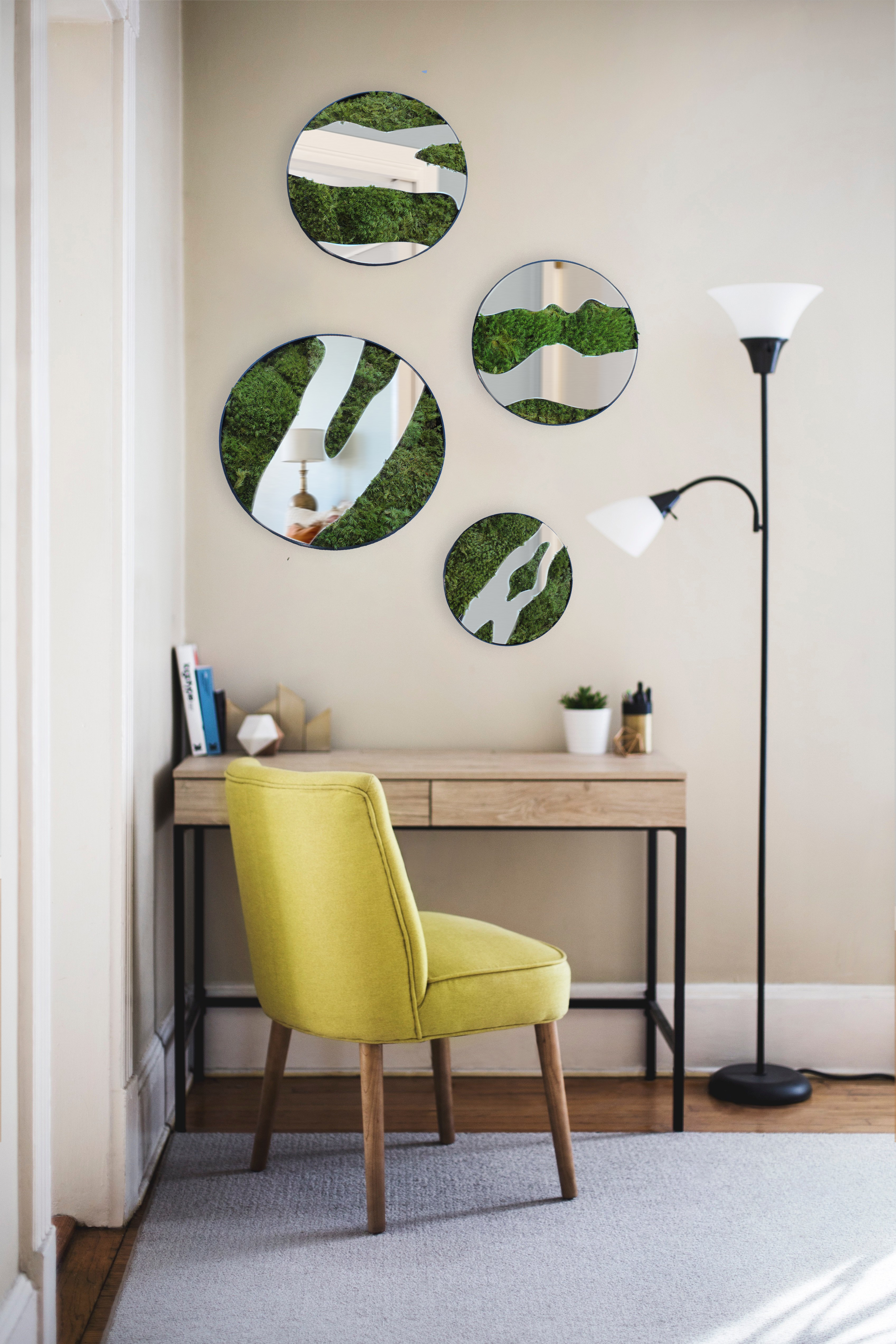 Kugelmoos Bild mit Spiegelpaneelen