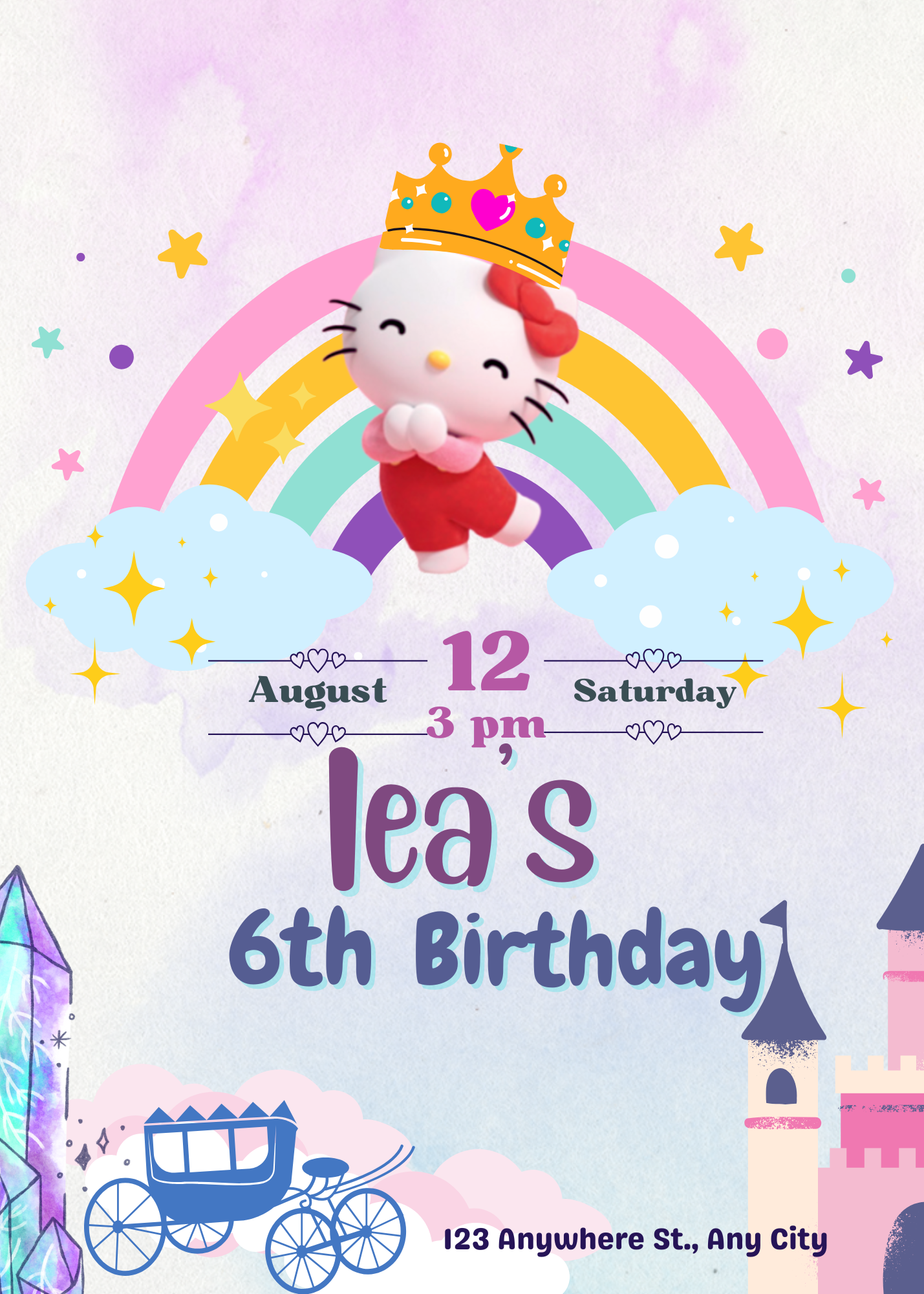 Kitty Rainbow Birthday Invitation Template