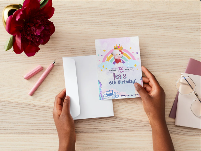 Kitty Rainbow Birthday Invitation Template