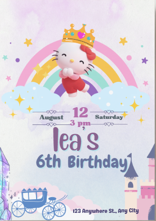 Kitty Rainbow Birthday Invitation Template