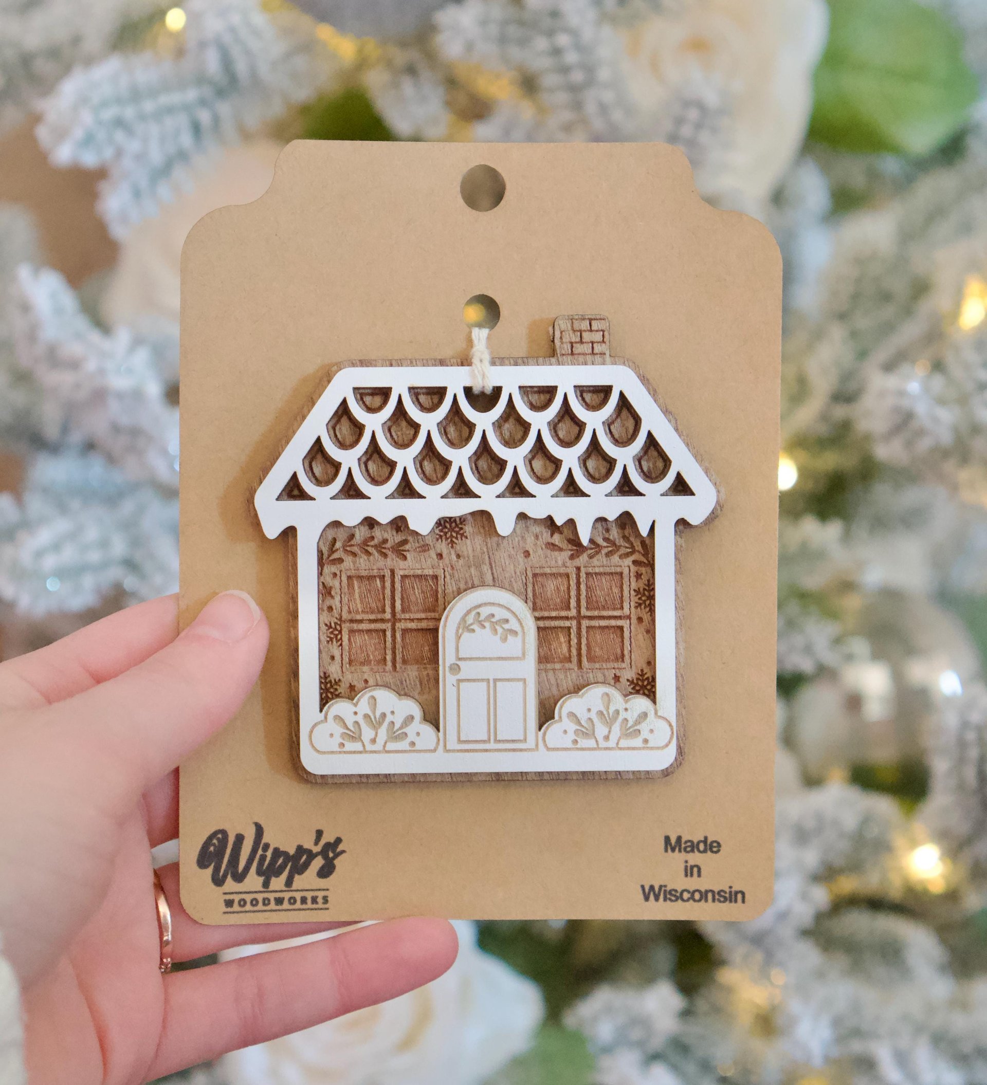 Wooden Gingerbread House Christmas Ornament