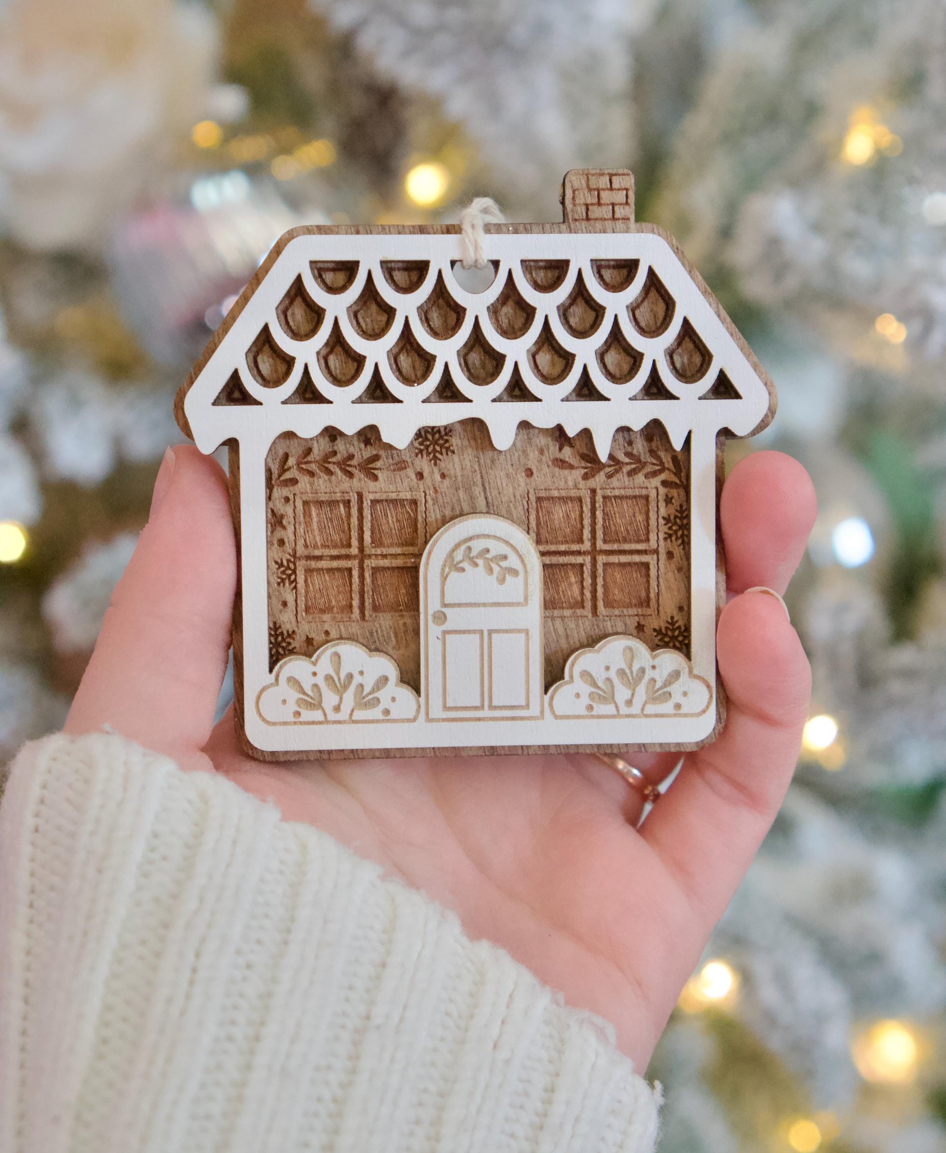 Wooden Gingerbread House Christmas Ornament