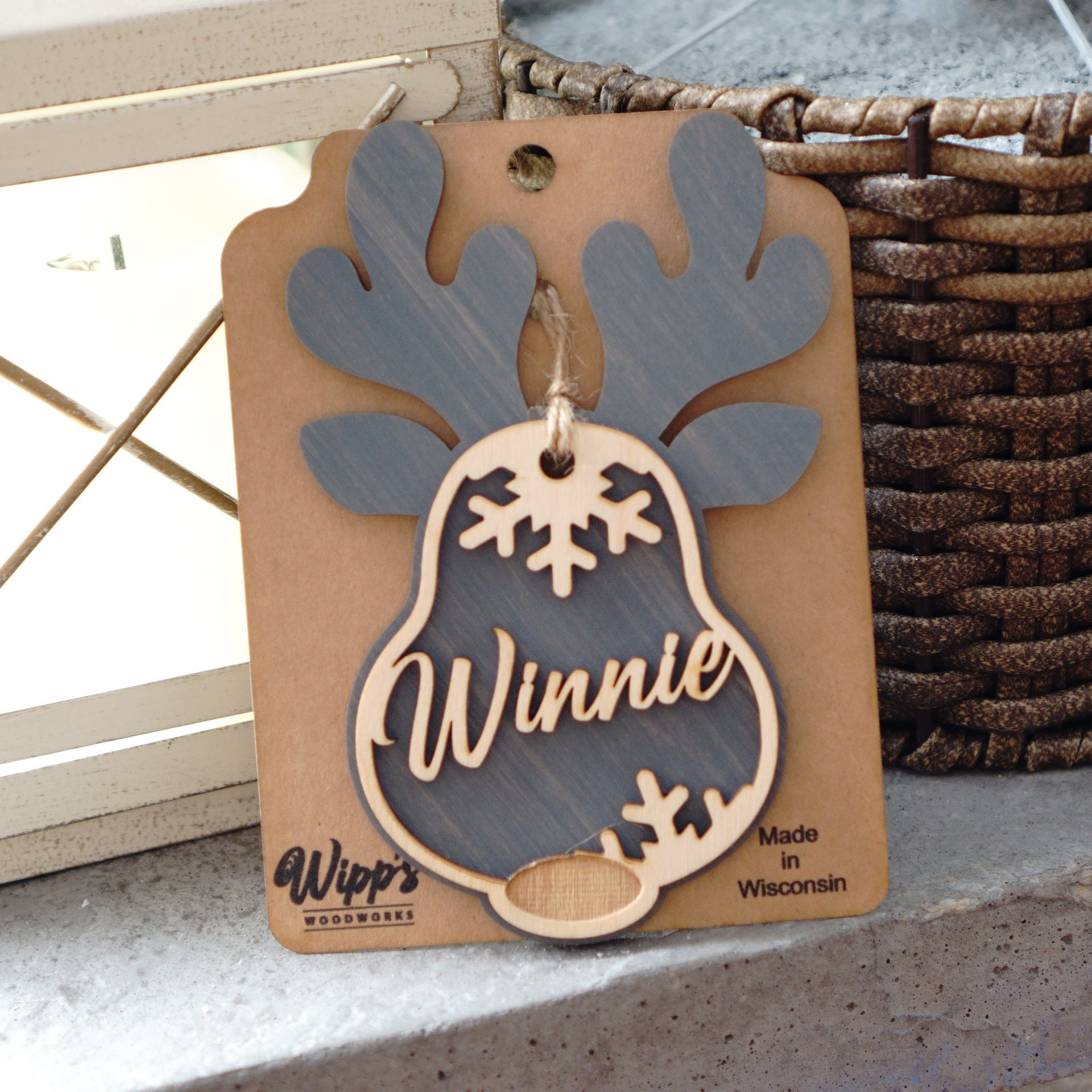 Grey Reindeer Christmas Ornament