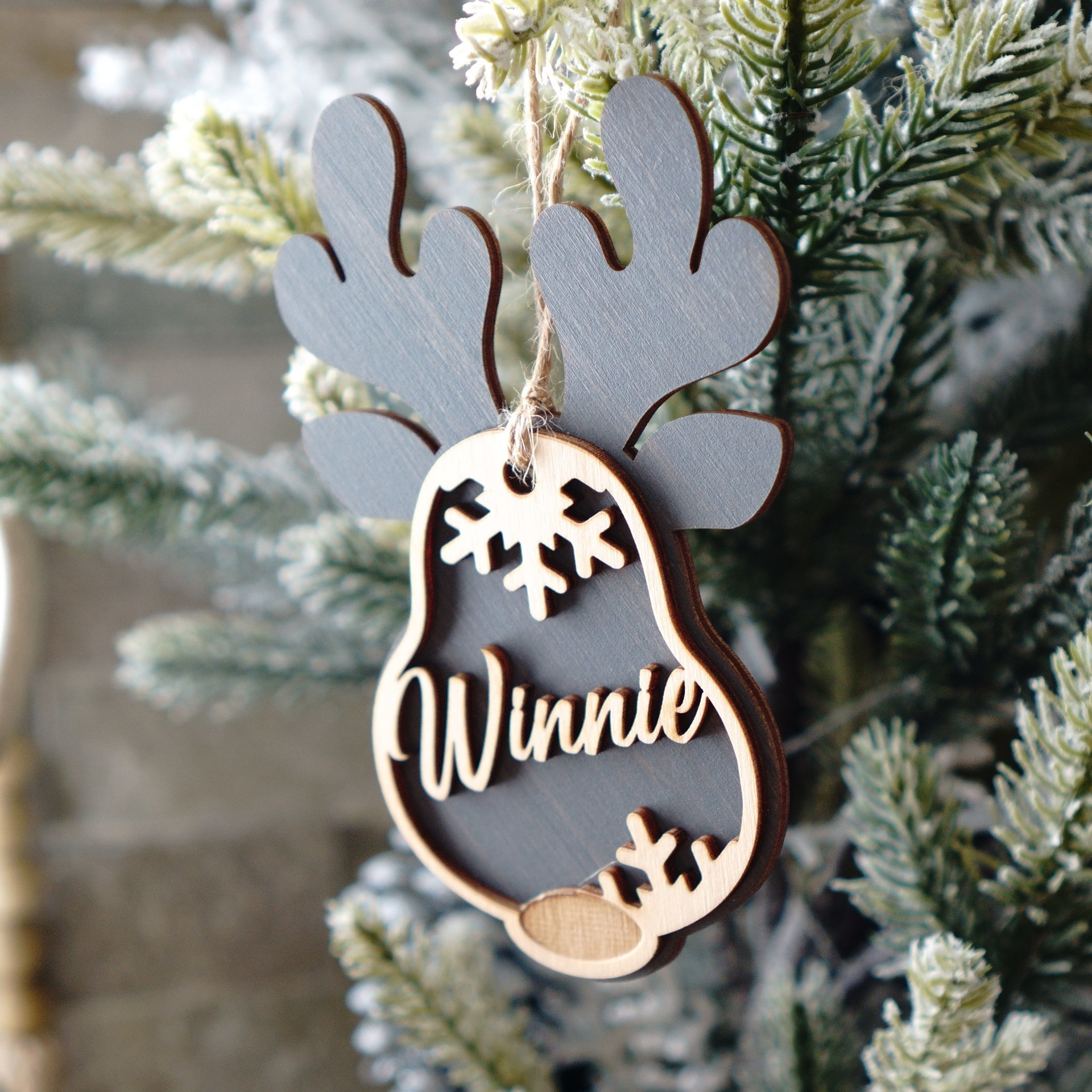 Grey Reindeer Christmas Ornament