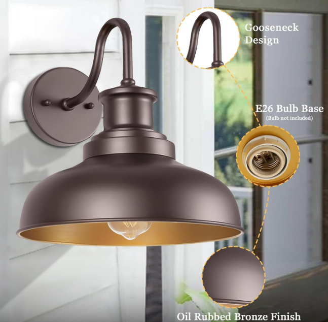 Gooseneck Barn Light Outdoor Wall Sconce Farmhouse Exterior Wall Mount Light Vintage Wall Lighting Fixture Industrial Black Wall Lantern for Porch Entryway, Garage