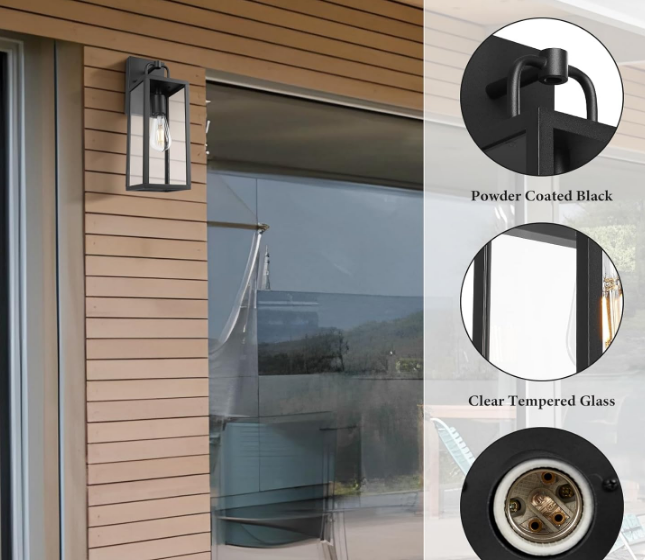 Outdoor Wall Sconce Lights, 16 Inch Tall Transitional Exterior Wall Light Fixtures with Clear Glass, Anti-Rust Modern Black Outside Wall Lanterns for House Front Porch Doorway Patio, 2 Pack
