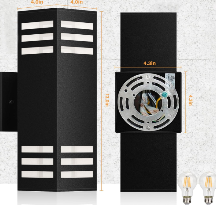 Dusk to Dawn LED Outdoor Light Fixture Wall Mount,Black Square Porch Lights Outdoor,Modern Outdoor Wall Sconce Lights 13In, Bulb Includes Up Down Outside Wall Light for House Front Door