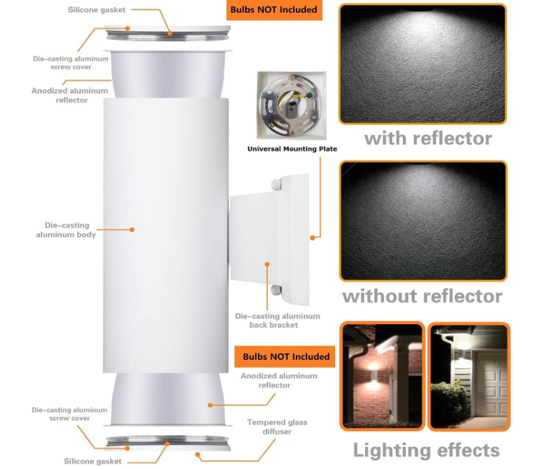 Outdoor Wall Light, Exterior Lighting - ETL Listed, Die-Casting Aluminum Waterproof Wall Mount Cylinder Design - Up Down Light Fixture for Porch, Backyard and Patio (White)