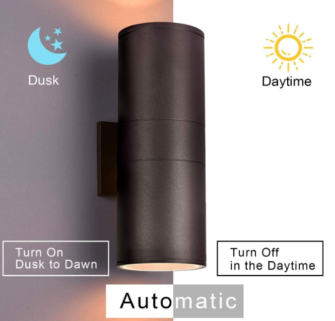 Outdoor Wall Lights Dusk to Dawn Exterior Lighting Fixtures Wall Mount - 2 Light Bulbs Included, Modern Sconces Wall Lighting- Up Down Exterior Outdoor Lights for Porch, Backyard and Patio