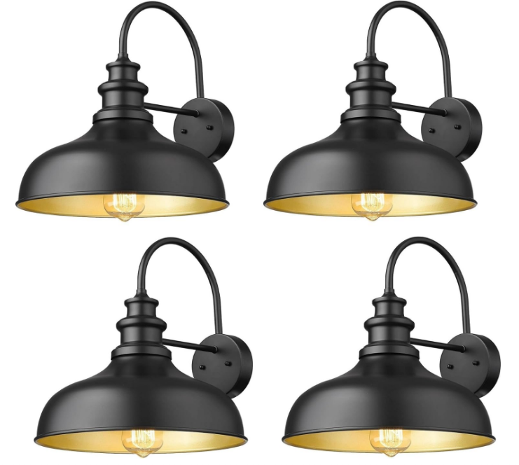Outdoor Gooseneck Barn Light Outdoor Wall Sconce Farmhouse Exterior Wall Mount Light Vintage Wall Lighting Fixture Industrial Black Wall Lantern for Porch, Entryway, Garage (13", 4, Pack)