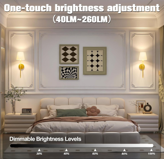 Wall Lights Battery Operated Wall Sconces Set of 2,Gold Wireless Wall Sconces with Remote,9 Colors Modes Rechargeable Wall lamp for Bedroom Living Room
