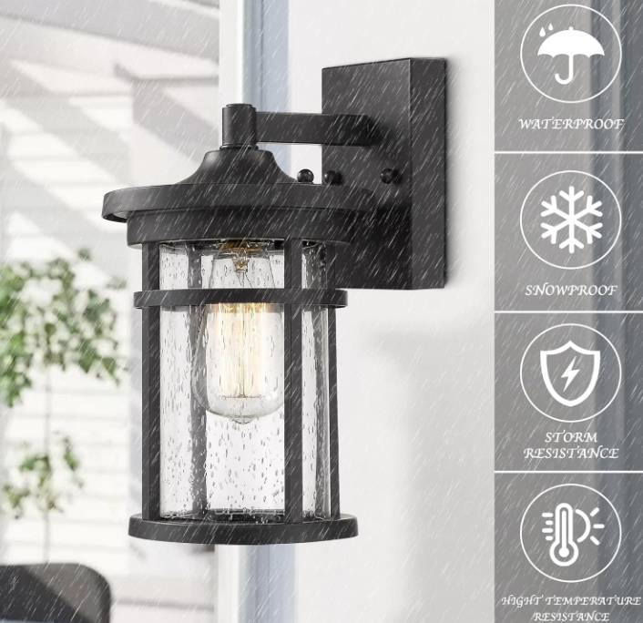 Outdoor Wall Sconces, Exterior Wall Lantern, Outdoor Wall Lighting Fixture, Outdoor Wall Mounted Lights, Outdoor Wall Lights for Patio, Porch, Garden,Balcony (Black, 12" H)