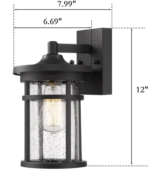Outdoor Wall Sconces, Exterior Wall Lantern, Outdoor Wall Lighting Fixture, Outdoor Wall Mounted Lights, Outdoor Wall Lights for Patio, Porch, Garden,Balcony (Black, 12" H)