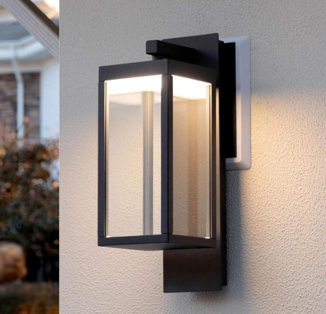 Outdoor Wall Sconce Lights LED Wall Mount Lantern Waterproof Exterior Wall Light Fixtures with Clear Glass Shade, Aluminum Matte Black Wall Lamps for Porch Entryway Doorway