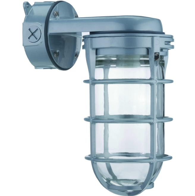  Incandescent Utility Vapor Tight Wall Lamp, Industrial Style Wall Light for Indoor and Outdoor Use, 150W, 120V, Includes Junction Box, Grey
