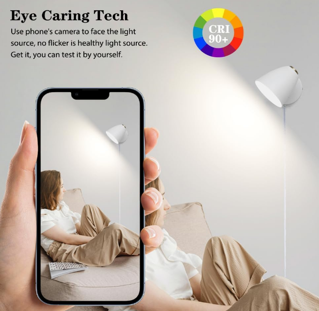 Modern Plug in Wall Sconces, White LED Wall Lamp, 3 Color Changeable Indoor Sconce Wall Lighting, Small Wall Mounted Reading Light, Plug in Wall Light as Kid Room, Living Room, Bedroom, Bedside