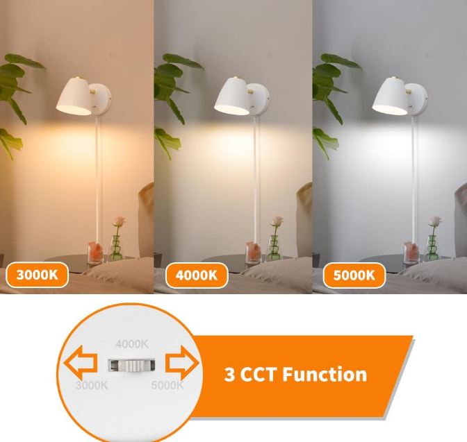 Modern Plug in Wall Sconces, White LED Wall Lamp, 3 Color Changeable Indoor Sconce Wall Lighting, Small Wall Mounted Reading Light, Plug in Wall Light as Kid Room, Living Room, Bedroom, Bedside