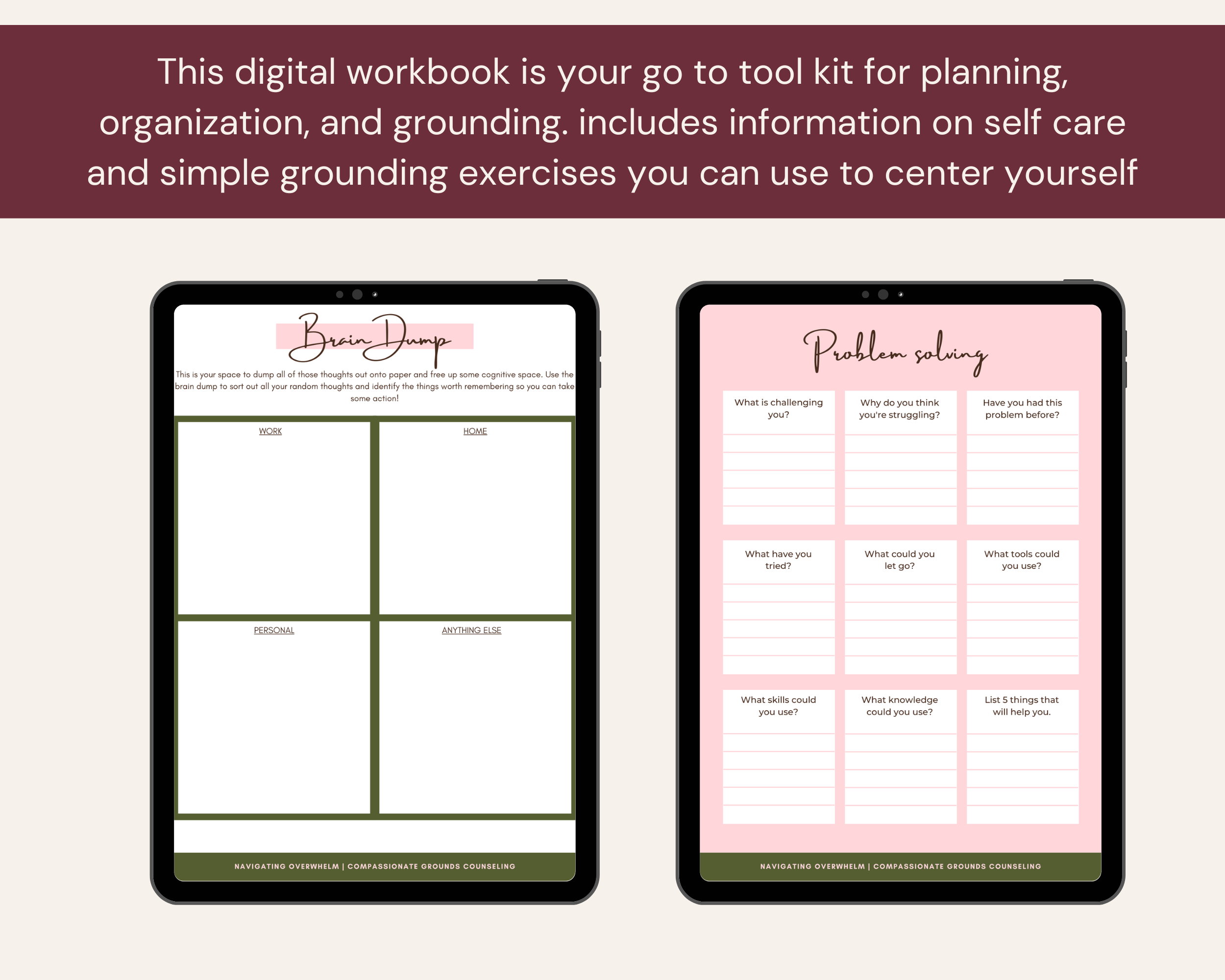 Navigating Overwhelm: A digital workbook for planning, organization, and self care