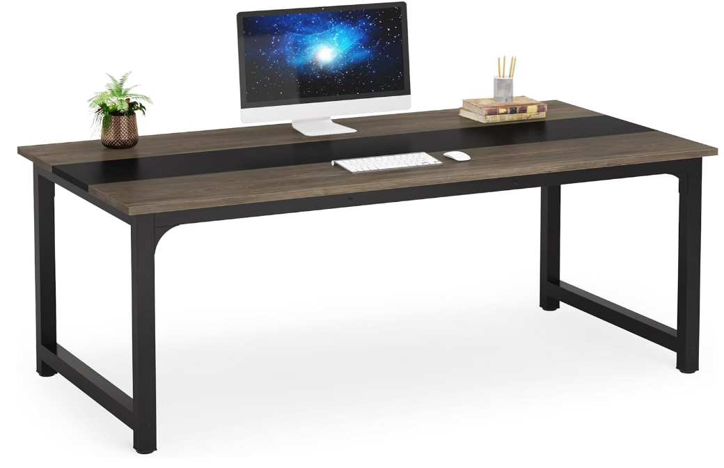 Modern Computer Desk, 70.8 x 31.5 inch Large Office Desk Computer Table Study Writing Desk Workstation for Home Office, Grey/Black