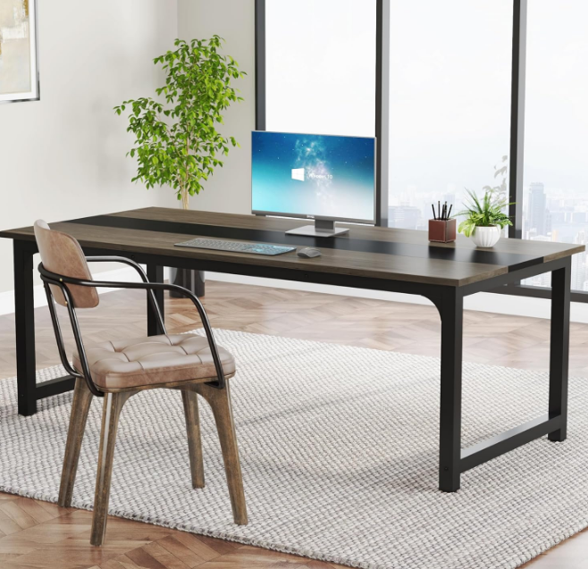 Modern Computer Desk, 70.8 x 31.5 inch Large Office Desk Computer Table Study Writing Desk Workstation for Home Office, Grey/Black