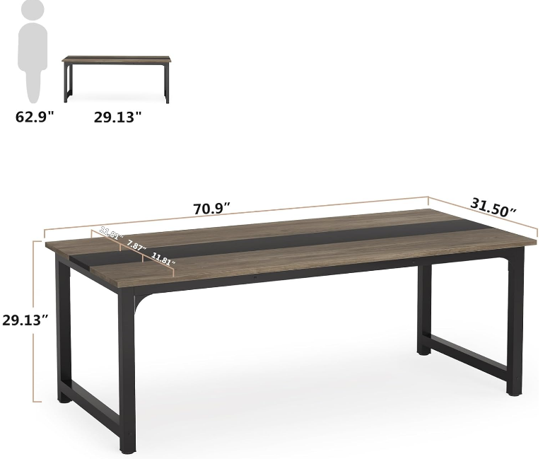 Modern Computer Desk, 70.8 x 31.5 inch Large Office Desk Computer Table Study Writing Desk Workstation for Home Office, Grey/Black